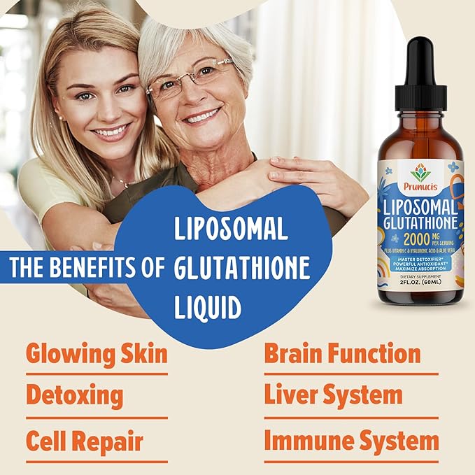 2000MG Liposomal Glutathione Liquid, 98% Absorption, Glutathione Liquid Supplement, Active Form L- Glutathione, Powerful Antioxidant Non-GMO for Immune System, Aging Defense, Detox, 4 FL.OZ