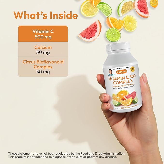 Andrew Lessman Vitamin C 500 Complex 180 Capsules – Non-Acidic Vitamin C Plus Citrus Bioflavonoids for Immune System and Anti-Oxidant Support, No Stomach Upset, Small Easy to Swallow Capsules