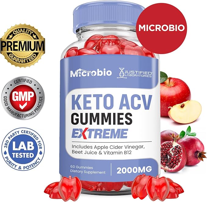 (5 Pack) Microbio Keto ACV Gummies Extreme 2000MG Micro Bio Keto Gummies Apple Cider Vinegar Formulated with Pomegranate Beet Juice Powder B12 Vegan Non GMO 300 Gummys