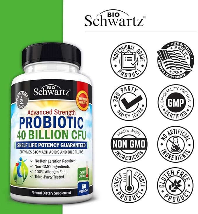 Daily Probiotic Supplement with 40 Billion CFU - Gut Health Complex with Astragalus and Lactobacillus Acidophilus Probiotic for Women and Men - Shelf Stable Pre and Probiotics for Digestive Health