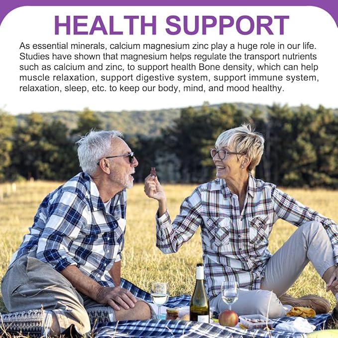 Sugar Free Calcium Magnesium Zinc Gummies with Elderberry and Sea Moss, Calcium Magnesium 2:1, Magnesium Glycinate, Potassium and Vitamin D3 for Bones, Muscles, Calm Mood & Sleep Support, 60 Gummies