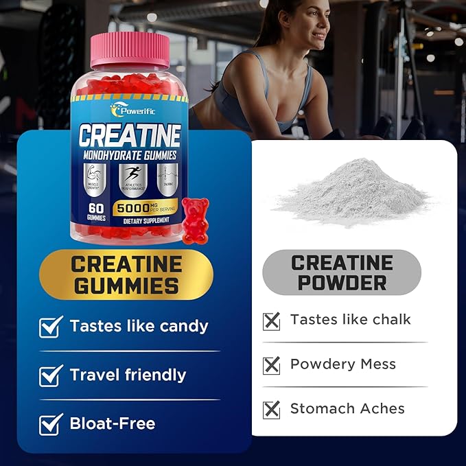 Creatine Monohydrate Gummies for Men & Women, Creatine Pre-Workout Gummies, Taurine&B6, Increase Strength, Energy & Endurance Chewable Creatine Gummy Supplements, 5g Per Serving (5 Packs)