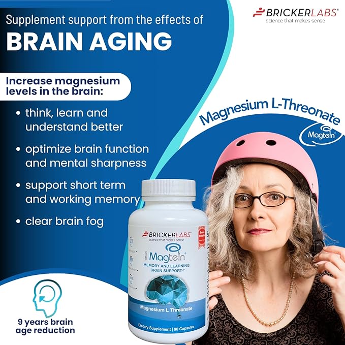 Magtein Magnesium l Threonate, Magnesium Supplement for Memory and Learning Brain Support, Focus Supplement and Brain Health Supplement