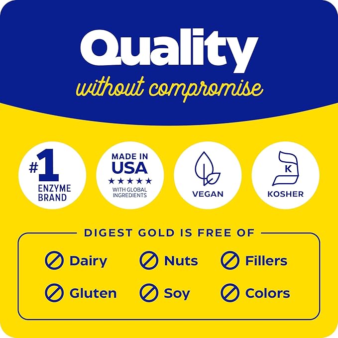 Enzymedica Digest Gold + ATPro, Maximum Strength Digestive Enzymes, Helps Digest Large Meals for Instant Bloating Relief, 180 Count