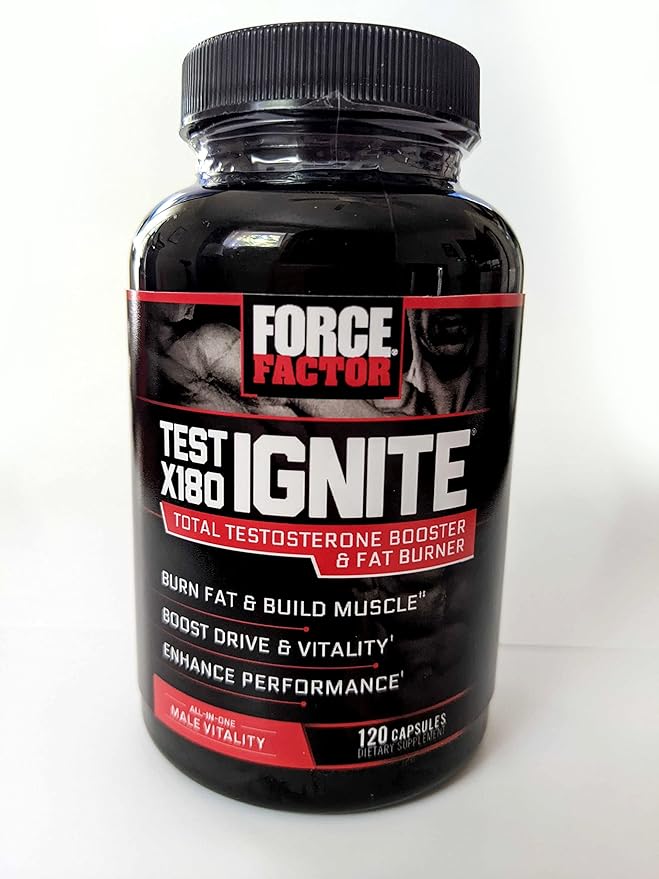 Force Factor Test X180 Ignite Total Testosterone Booster for Men with Fenugreek Seed and Green Tea Extract to Build Lean Muscle, Boost Energy, and Improve Performance, 120 Count