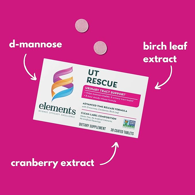 Elements UT Rescue, 60 Tablets (30 Day Supply), Urinary Tract Support Supplement, Bladder and Urinary Tract Health Support and Cleanse, Gluten Free