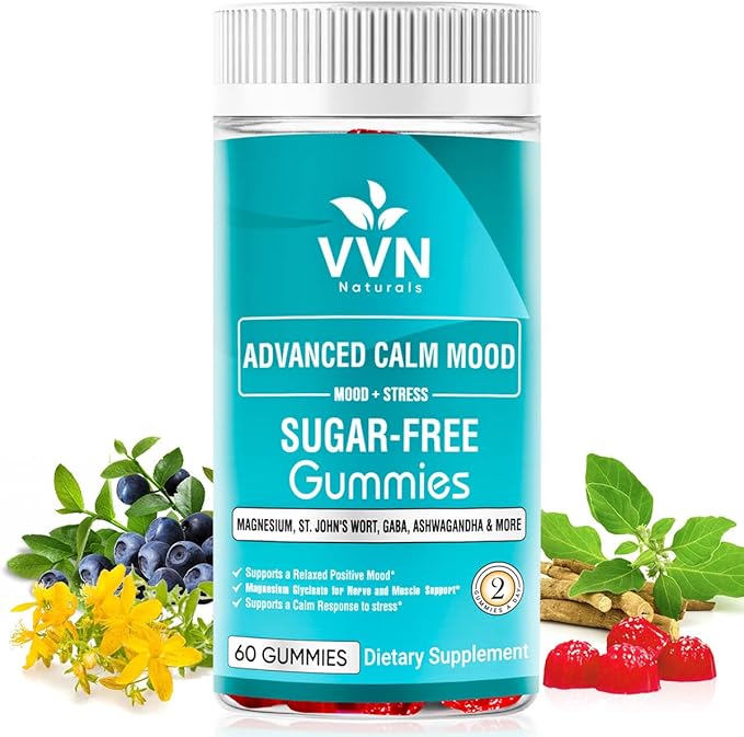 Sugar Free 22 in 1 Calm Mood Gummies St. John's Wort, 5-HTP, GABA, Ashwagandha| Magnesium Glycinate Gummies | Non-GMO, Natural Support Stress & Relaxation, Mood & Energy | Vegan, 60 ct.