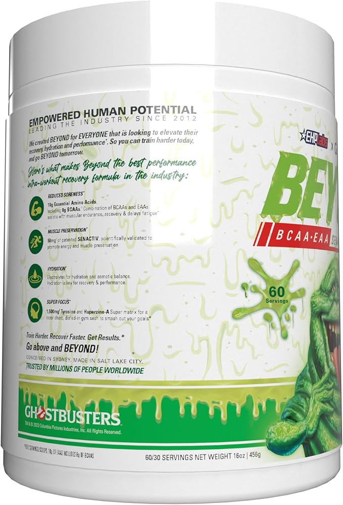 EHP Labs x Ghostbusters Beyond BCAA Powder Amino Acids Supplement for Muscle Recovery - Sugar Free BCAAs Amino Acids Post Workout Recovery Powder & EAA Amino Acids Powder - 60 Servings (Slimer Lime)