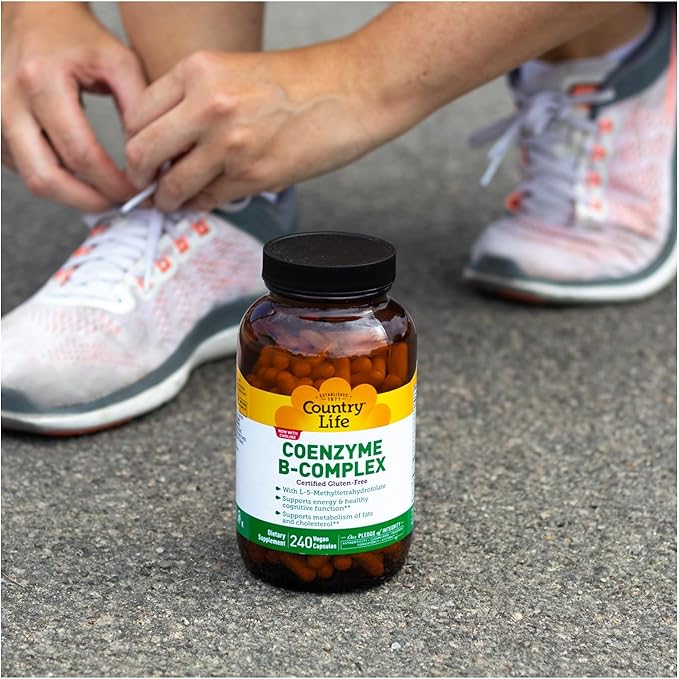 Country Life Coenzyme Vitamin B Complex Caps for Healthy Energy Support, Cognitive Function & Cholesterol Metabolism, Includes Methylfolate and 500mcg Vitamin B12, Gluten Free, Vegan and Kosher