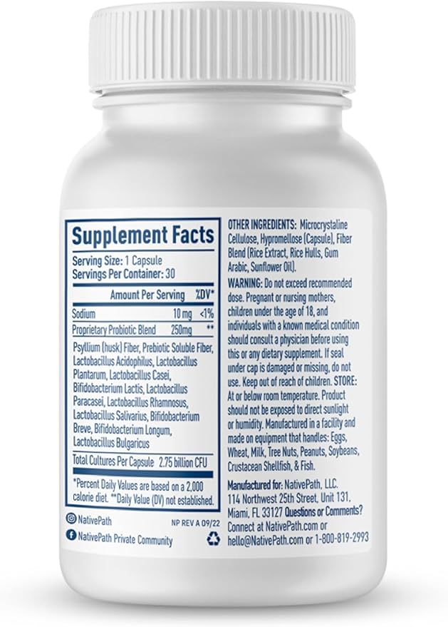 NativePath Daily Probiotic, 10-Strain Custom Blend Probiotics Supplement for Men and Women, 82 Billion CFUs - 60 Count