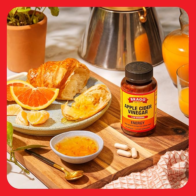 Bragg Energy Apple Cider Vinegar Capsules with B Vitamins - 90 Capsules - Helps Generate Energy at Cellular Level