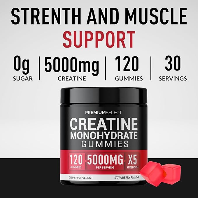 Creatine Gummies for Men & Women 5g Sugar Free - 120 Chewable Creatine Monohydrate Gummies for Muscle Strength, Muscle Builder, Energy Boost, Booty Gain, Pre-Workout & Recovery Supplement Gummy Chews