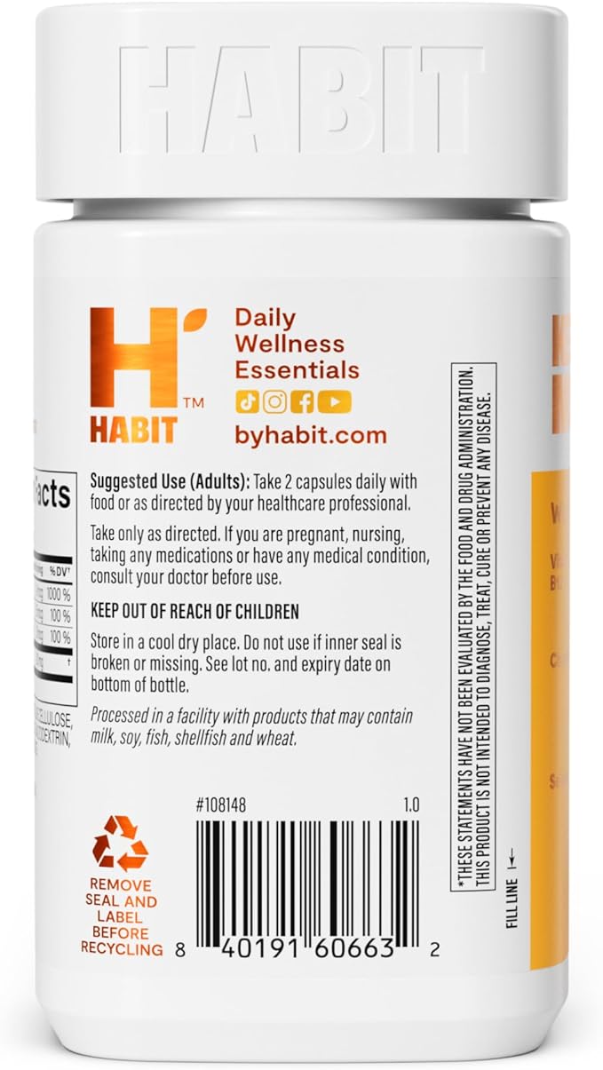 Habit Metabolism Supplement (60 Capsules) - Supports Digestive Health & Metabolism, Vitamin B12, Selenium, Chromium, Apple Cider Vinegar, Vegan, Non-GMO (1 Pack)