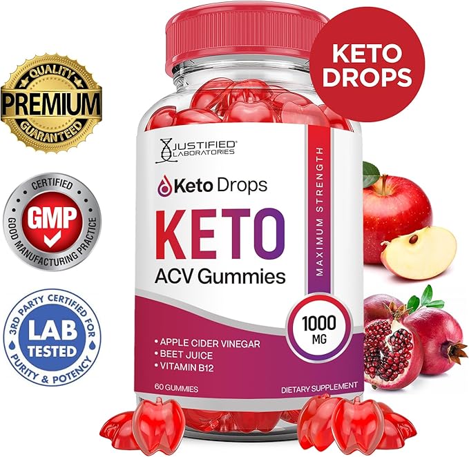 (10 Pack) Keto Drops Keto ACV Gummies Advanced Formula 1000MG Keto Drops Keto Gummies Apple Cider Vinegar Formulated with Pomegranate Beet Juice Powder B12 Vegan Non GMO 300 Gummys