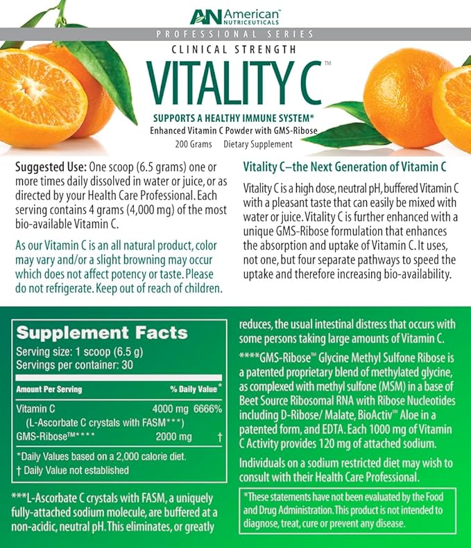 Vitamin C Powder - Supplement for Immune Support - Natural, Sugar Free -Non-Acidic - No Upset Stomach - 4000mg