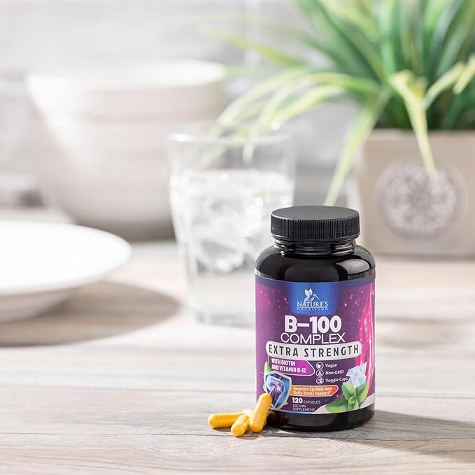 Vitamin B Complex Capsules with Vitamins B1 B2 B3 B6 B12 B100 C Biotin Folate & Folic Acid - Supplement for Energy, Brain, & Immune Support - Super B Vitamin Complex for Women & Men - 120 Vegan Pills