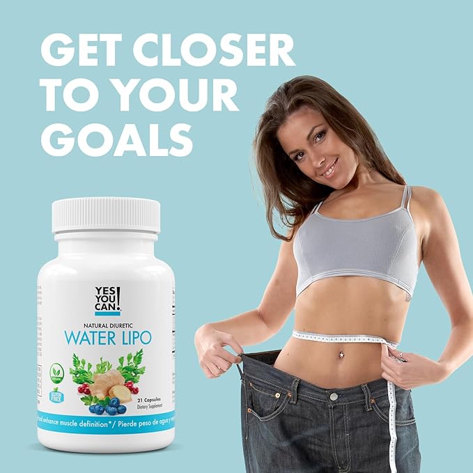 Yes You Can! Natural Water Lipo Pills - Diuretic Cleanse with Electrolytes & Vitamins - Helps with Water Retention - Gluten-Free, 21 Capsules Per Bottle