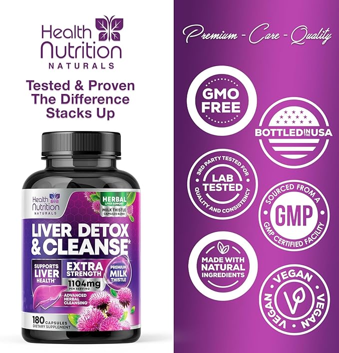 Gentle Liver Cleanse Detox & Repair Formula - Herbal Liver Support Supplement: Milk Thistle with Silymarin, Artichoke Extract, Dandelion, Beet, Chicory Root, & Turmeric for Liver Health - 180 Capsules