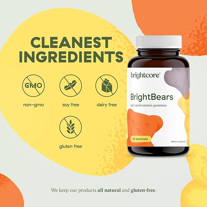BrightBears Gummy Bear Kids Vitamins with Vitamins A, C, D, E, B6, B12, Biotin, Zinc, Kids Multivitamin Gummies, Multivitamin for Kids, Non-GMO, Gluten-Free, 60 Gummies Nutrition