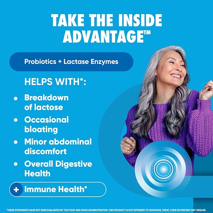 Digestive Advantage Lactose Defense with Lactase Enzymes & Probiotics for Digestive Health, Support for Breaking Down Lactose, Minor Abdominal Discomfort & Gut Health, 96ct Capsules (Pack of 4)