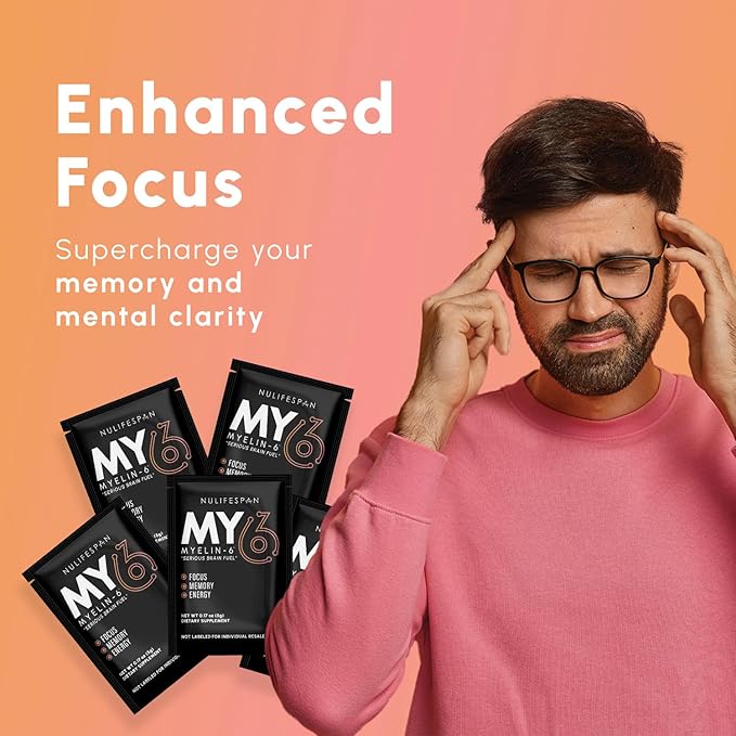 Myelin-6 Sampler Pack, 5 Single Serve Packs, Focus Supplement & Brain Health with AlphaSize, Memory and Cognitive Function Support, Orange Tangerine Flavor, Gluten-Free, Non-GMO