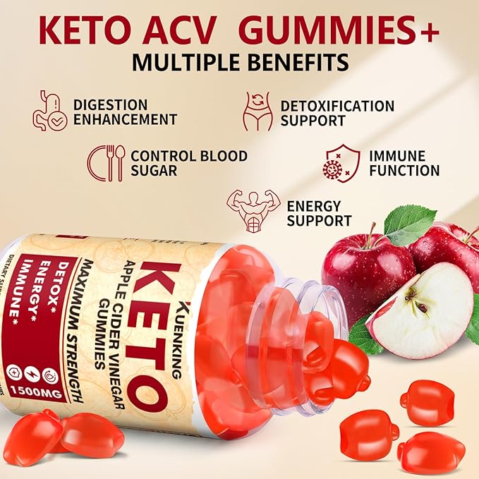 Keto ACV Gummies Advanced Formula, Apple Cider Vinegar Gummies Formulated with Pomegranate Beet Juice Powder B12, 1500MG Vegan Non GMO 60 Gummys