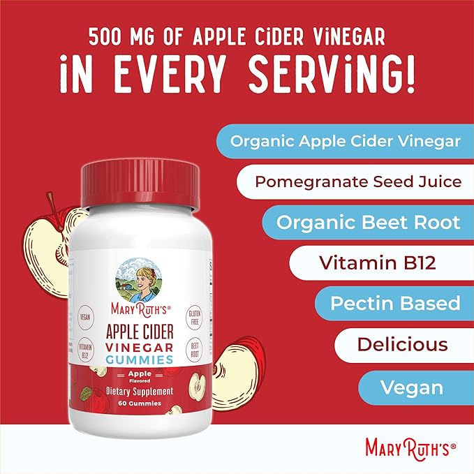MaryRuth Organics Apple Cider Vinegar Gummies | ACV Gummies for Immune Support | Vegan | Non-GMO | Gluten Free | 60 Count