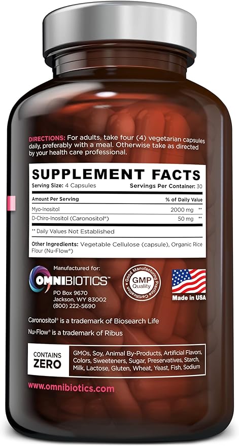 OmniBiotics Myo-Inositol Plus & D-Chiro Inositol Supplement - Natural Myo Inositol Supplements with 40:1 Myo-Inositol Ratio - 120 All Vegan Capsules