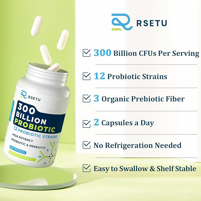 Probiotics for Women Men: 300 Billion CFU Probiotic High Potency + 12 Strains Organic Probiotics with Prebiotics, Daily Probiotic Supplement for Digestive, Gut, Immune and Bloating Health, 60 Capsules