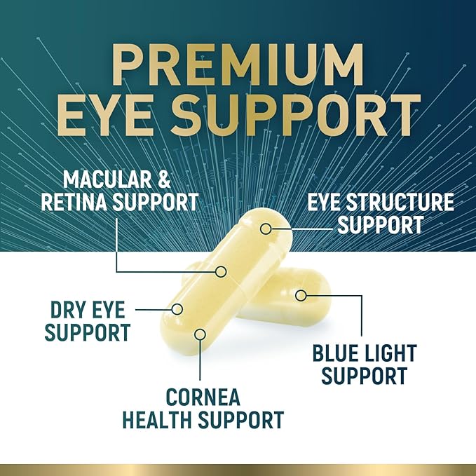 Eye Vitamins & Mineral Supplement, Contains Lutein, Zeaxanthin, Bilberry & Zinc, Supports Eye Strain, Vision Macular Health & Dry Eyes for Adults with Vitamin C & E, Lycopene - 120 Capsules
