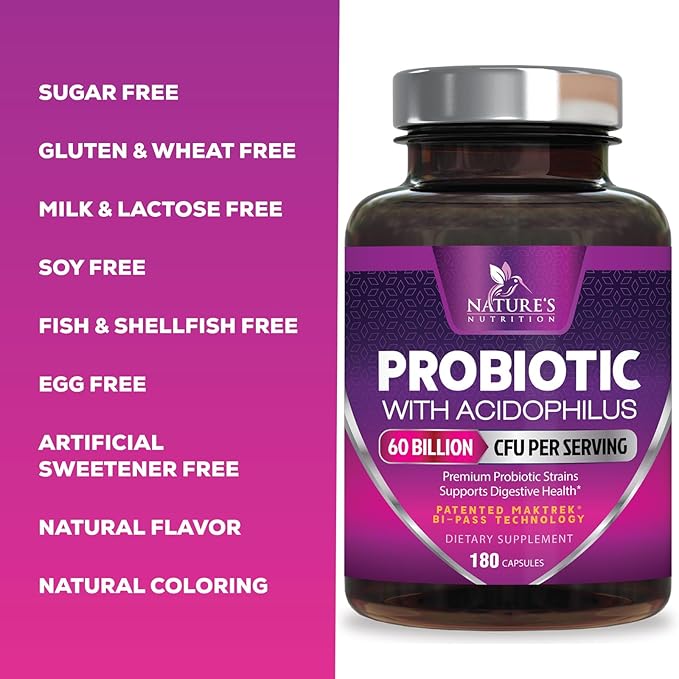 Probiotics 60 Billion CFU per Serving - 10 Strains + Prebiotics - Immune, Digestive & Gut Health Support, Supports Occasional Constipation, Gas & Bloating for Women & Men, Shelf Stable - 120 Capsules
