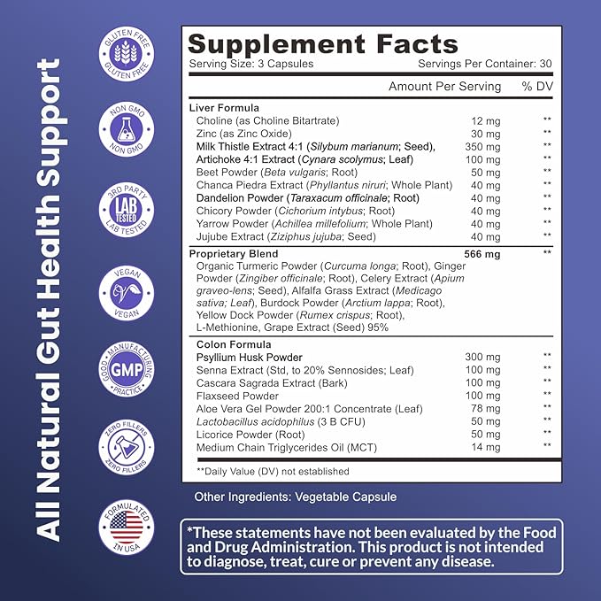 Liver Detox & Colon Cleanse - 2X Stronger Cleanse - Liver Cleanse Detox & Repair - Colon Cleanser & Detox - Premium Liver Support Supplement - Men & Women - Vegan 90 Capsules