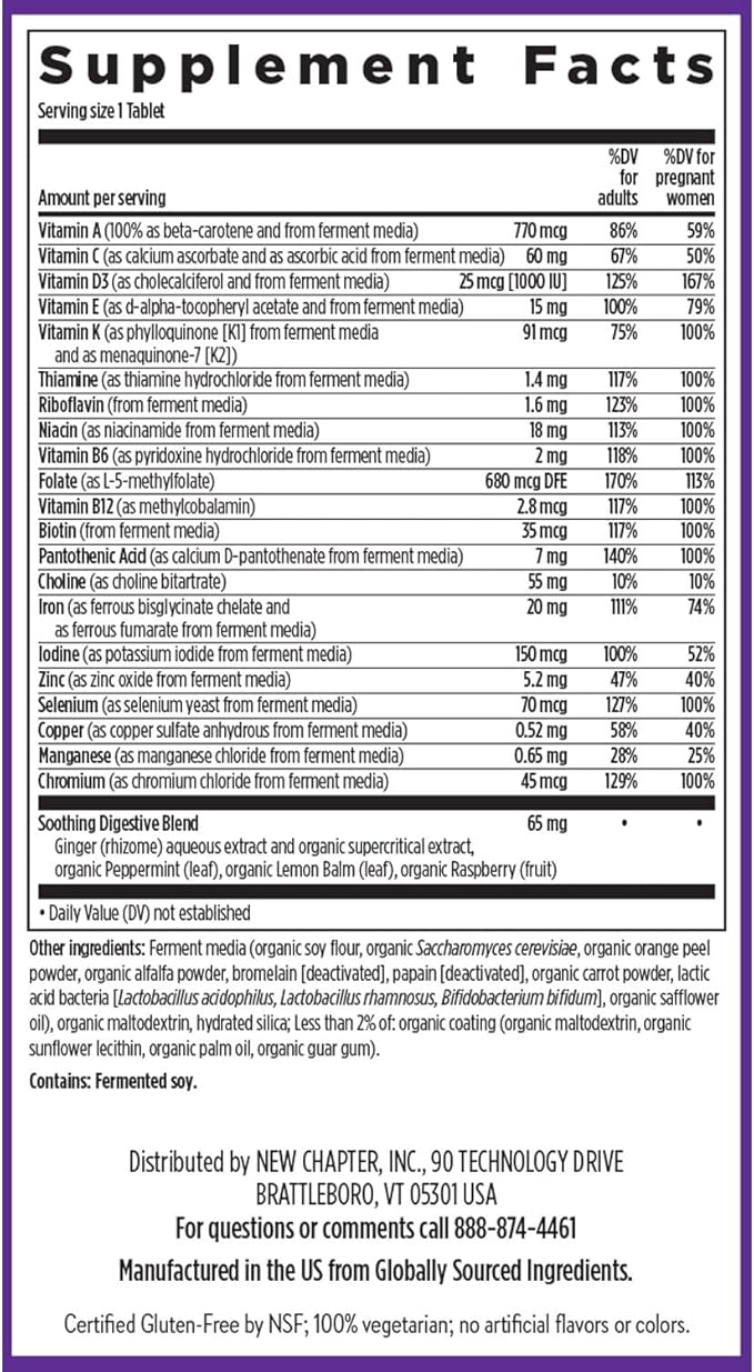 New Chapter Prenatal Vitamins, One Daily Prenatal Multivitamin with Methylfolate + Choline for Healthy Mom & Baby, Gluten Free & Non-GMO, 30 Count
