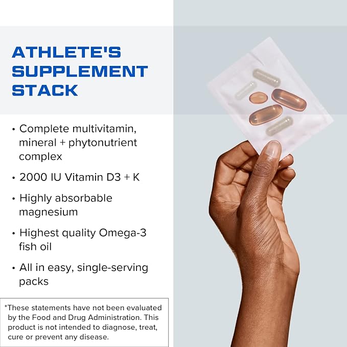 Vitamin Packs - NSF Certified for Sport Power Pack with Daily Multivitamin, Fish Oil Omega-3, Magnesium Glycinate & Vitamin D3 + K - Professional Workout Supplements (30 Packets)