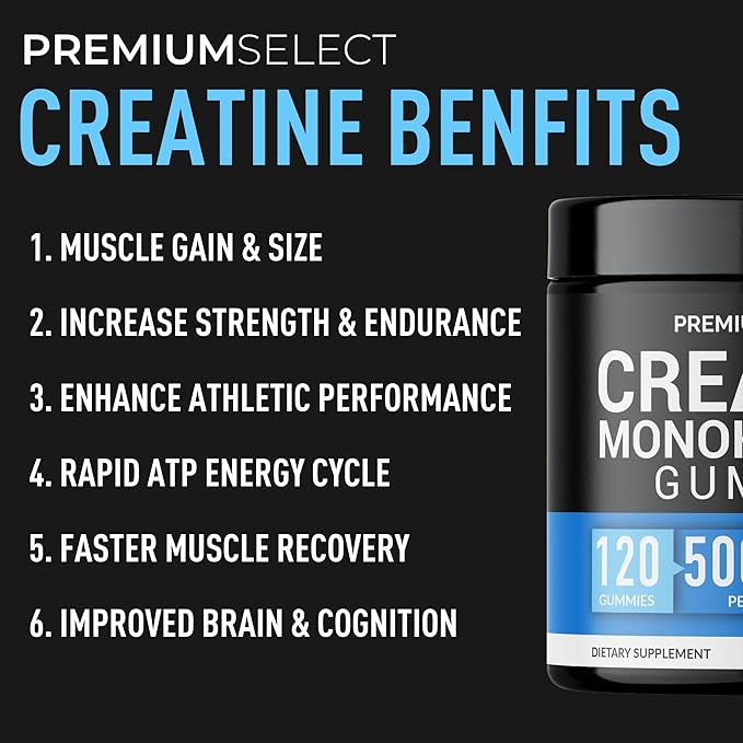 Creatine Gummies for Men & Women 5g Sugar Free - 120 Chewable Creatine Monohydrate Gummies for Muscle Strength, Muscle Builder, Energy Boost, Booty Gain, Pre-Workout & Recovery Supplement Gummy Chews