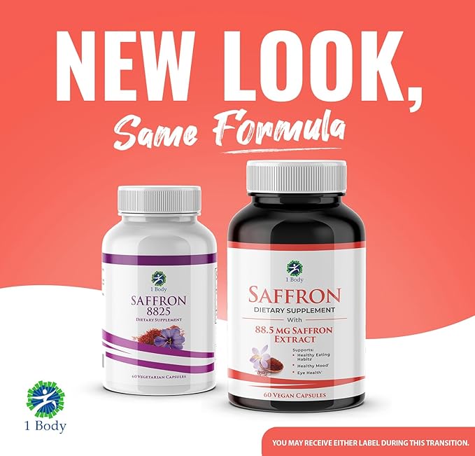 1 Body Saffron Extract 8825 – Antioxidant & Mood Support Saffron Supplement – 88.5 mg of Pure Safranal per Vegetarian Capsule