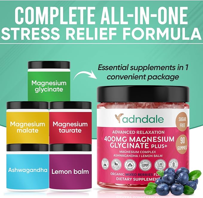 180 CT Calm Magnesium Glycinate Gummies 400 mg/Serv - with Ashwagandha, Magnesium Malate & Taurate - Sugar Free Chews for Adults & Kids Relaxation, Stress Relief, Night Rest, Muscle & Cardio Support