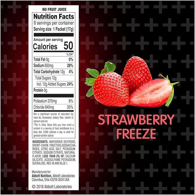 Pedialyte AdvancedCare Plus Electrolyte Powder, Strawberry Freeze, Has PreActiv Prebiotics, Electrolyte Drink, 100 Single-Serving Powder Packets