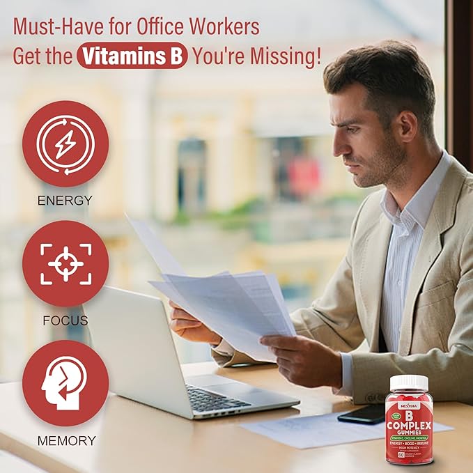 Vitamin B Complex Gummies, Vegan Vitamin B Gummies with 2000 mcg Methyl B12, Methyl Folate | Plus Choline + Inositol, Vitamin C + Zinc for Supports Energy, Mood, Immune, Healthy Hair, Skin - 60 Cts