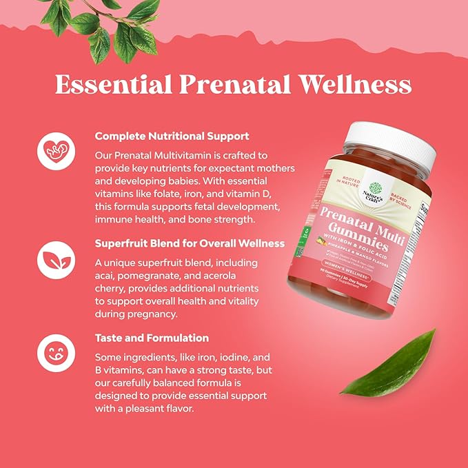 Vegan Prenatal Gummies for Women - Gummy Prenatal Vitamins for Women with Iron Folic Acid and Superfruit Blend - Chewable Prenatal Vitamins for Women Gummy Formula (Pineapple Mango) - 1 Month