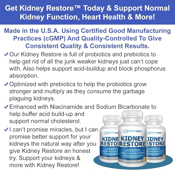 Kidney Restore & Kidney-D 2-Pack Capsules for Kidney Support with Optimized Vitamin D Antioxidants, Kidney Probiotics, Sodium Bicarbonate for Kidney Cleansing