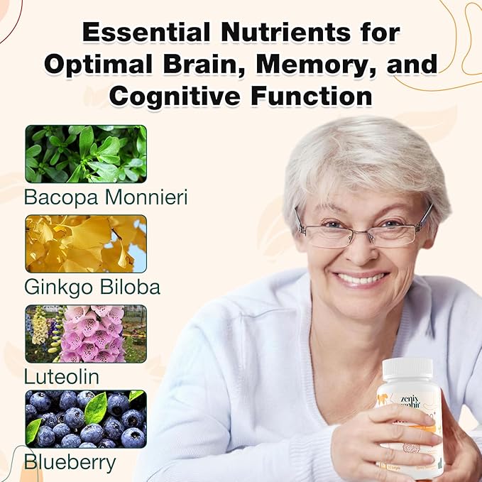 Memory Focus Supplement - Brain Support with Omega-3, Bacopa and Plasmalogens for Enhanced Cognitive Function - Concentration and Memory - Non-GMO, 60 Softgels
