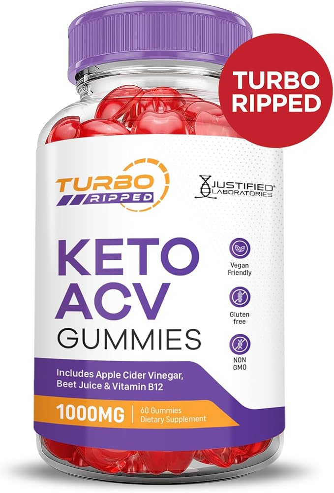 (5 Pack) Turbo Ripped Keto ACV Gummies Advanced Formula 1000MG Turbo Ripped Keto Gummies Apple Cider Vinegar Formulated with Pomegranate Beet Juice Powder B12 Vegan Non GMO 300 Gummys