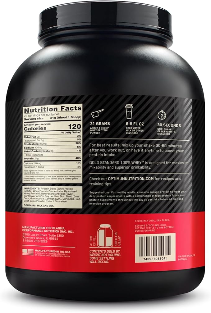 Optimum Nutrition Gold Standard 100% Whey Protein Powder, Strawberries & Cream, 5 Pound (Packaging May Vary)