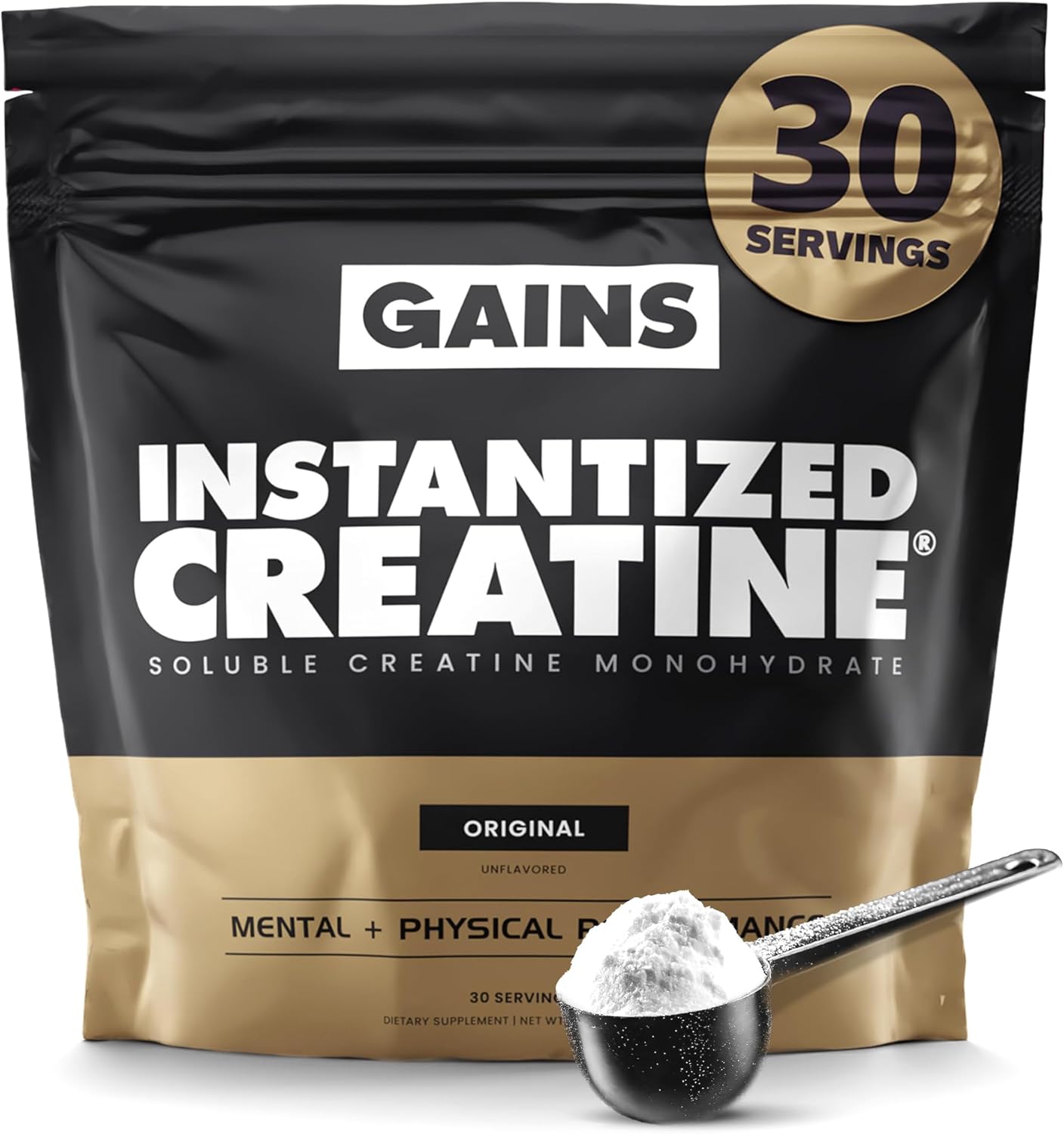 Instantized Creatine Monohydrate Gains in Bulk, Worlds First 100% Soluble Creatine for Strength, Performance, and Muscle Building (30 Servings)