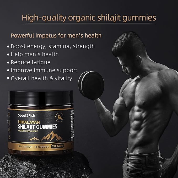 Organic Shilajit Gummies, Pure Himalayan Shilajit Gummies for Men Supplement, Gold Shilajit Gummies for Women,Natural 85+ Trace Minerals, Ashwagandha, Black Seed Oil Extract, 90 Gummies