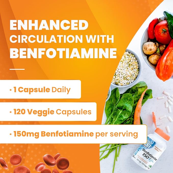 Doctor's Best Benfotiamine, Supports Glycemic Balance & Metabolic Response, Non-GMO, Vegan, Gluten Free, Soy Free, 150 mg, 120 Veggie Caps