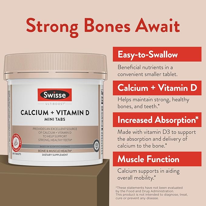 Swisse Calcium with Vitamin D | 830mg Calcium Citrate with Vitamin D3 | Calcium Supplement for Women & Men | Bone Strength Support | Calcio | 300 Tablets | 2-Month Supply