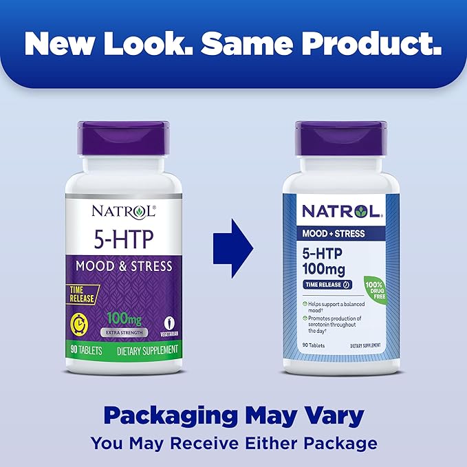 Natrol 5-HTP 100mg, Dietary Supplement Helps Support a Balanced Mood, Mood and Stress Support Supplement, 90 Time Release Tablets, 45-90 Day Supply