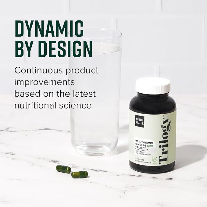 Vibrant Health, Trilogy Vegan, Probiotic Multivitamin with an Essential Blend of Omega-3 from Vegan Algal Oil, Vitamin A, B12, C, D3, E, Selenium, Magnesium & Zinc, 30 Servings